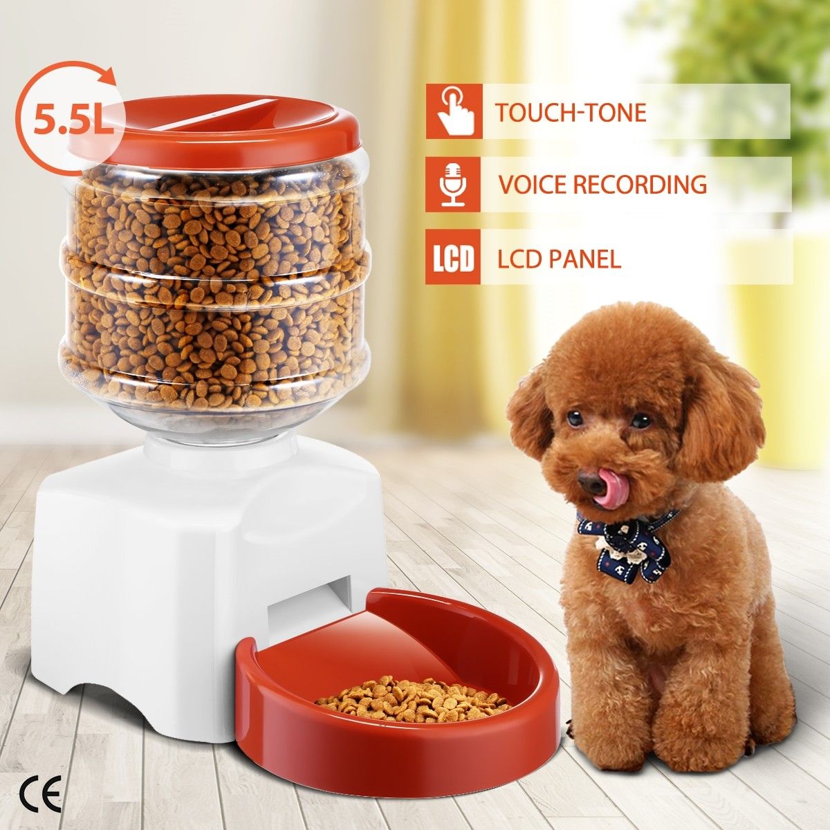 5.5L Automatic Dog Cat Pet Feeder Programmable Auto Pet Food Dispenser Bowl - White