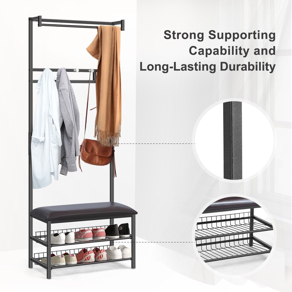 New 4 In 1 Coat Rack Bench Clothes Rack Entryway Shoes Storage Shelf ...