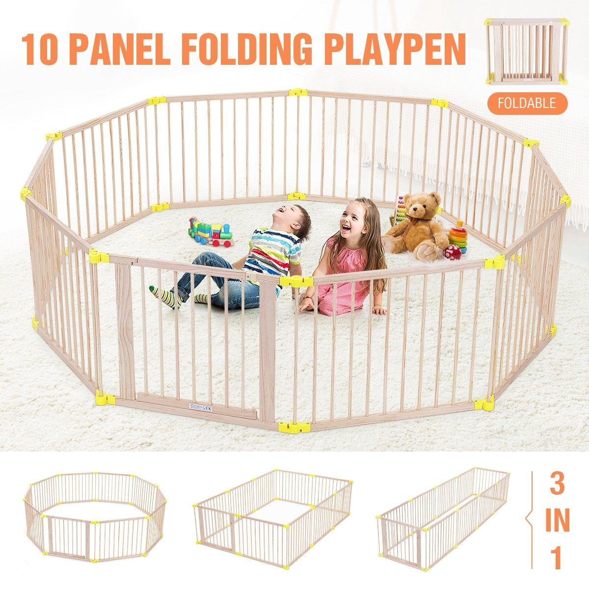 New 10 Panel Large Wooden Baby Playpen Toddler Kid Safety Yard Child Pet Barrier