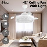 Ceiling Fan Light With LED Remote Control Cooling Quiet Retractable Bedroom  Living Room Modern 3 Blades 3 Speed 4 Timers 42 Inch White Reviews