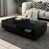 Modern White Coffee Table 4-Drawer Storage Shelf High Gloss Wood Living ...