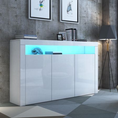 White 200cm Modern 2 Doors 2 Drawers High Gloss Matt Body Sideboard Cabinet Cupboard Unit for Living Dining Room Bedroom Furniture 
