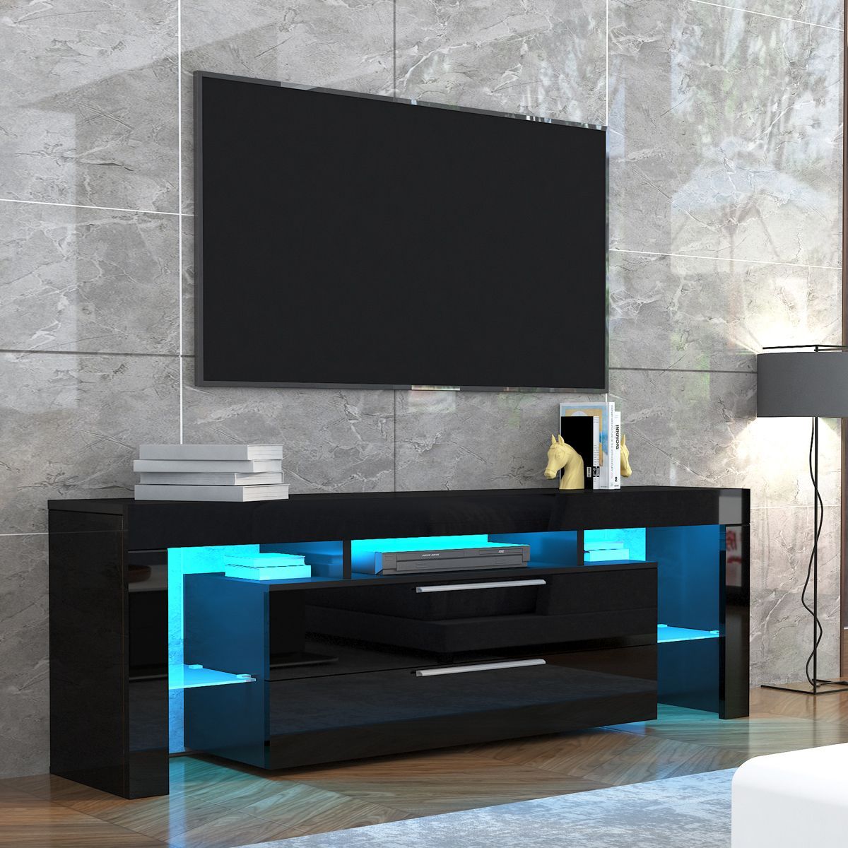 TV Stand Entertainment Unit 2 Drawers Storage Cabinet Wood Furniture ...
