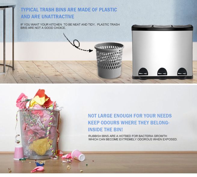 60L Pedal Garbage Rubbish Bin Stainless Steel Kitchen