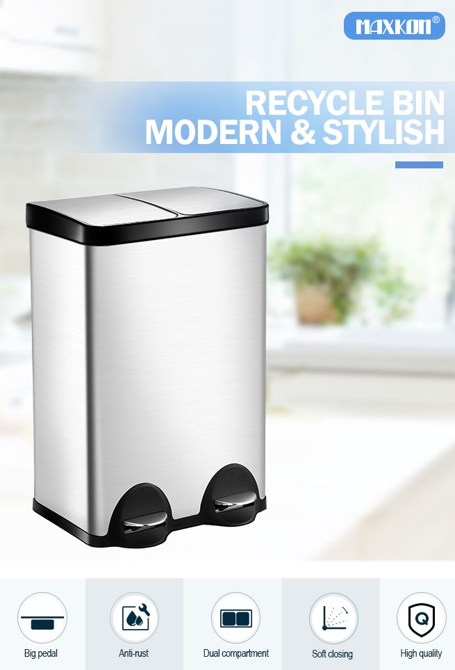 60L Dual Compartment Pedal Garbage Rubbish Bin Stainless Steel Kitchen