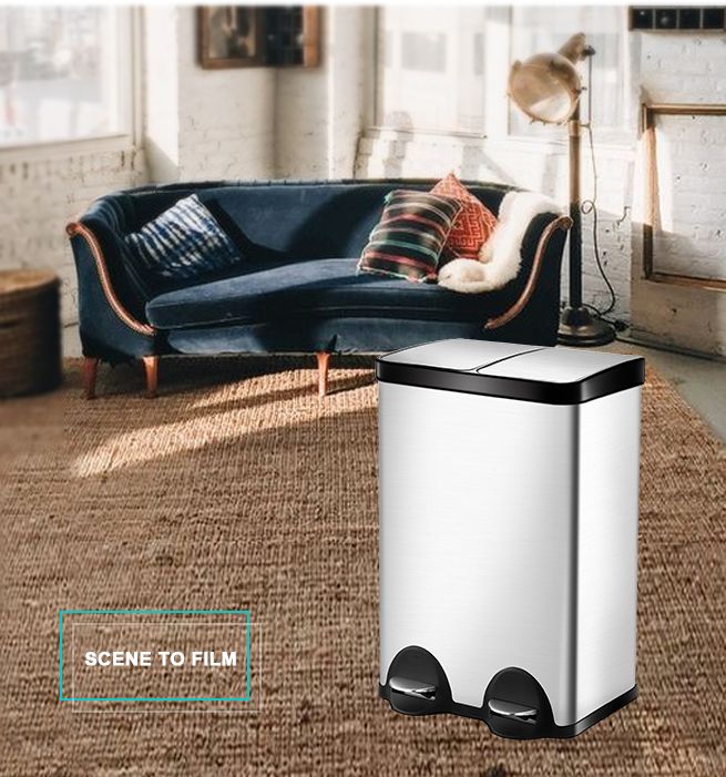 60L Dual Compartment Pedal Garbage Rubbish Bin Stainless Steel Kitchen Waste Trash Can