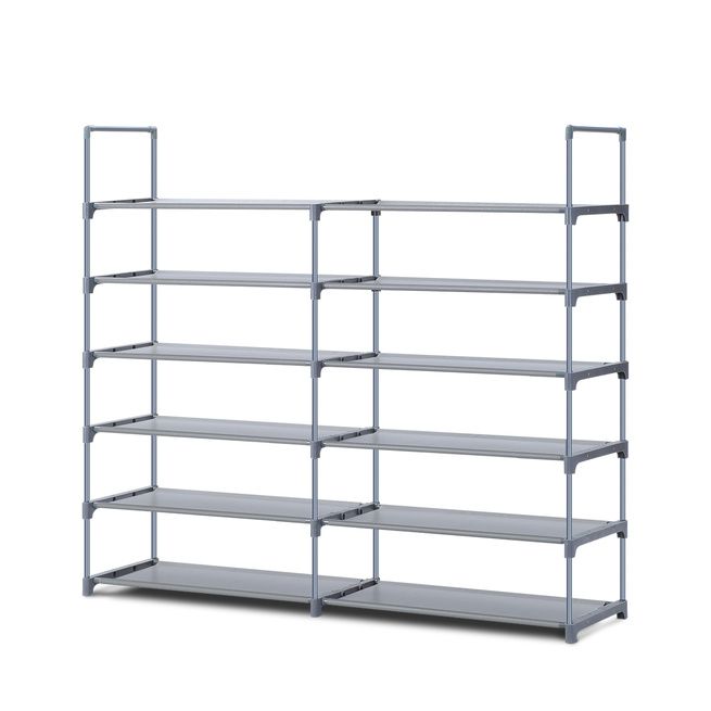 New 36 Pairs 6 Tiers Metal Shoe Rack Stackable Shelf Storage Organizer W 2 Rows 107cm