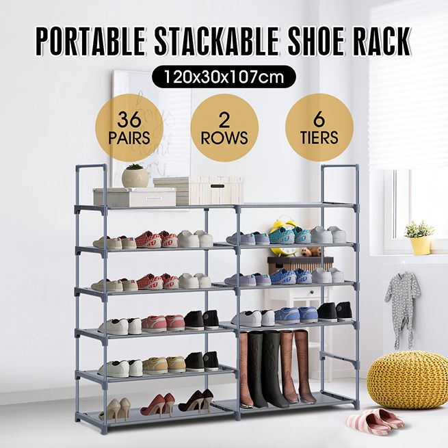 36 Pairs 6 Tiers Shoe Rack Cabinet Stackable 2 Row Storage Organiser Shelf Stand Ebay