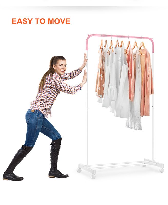 New Clothes Rack Hanger Stand Hanging Rod Metal Rail Portable Storage W 4 Wheels