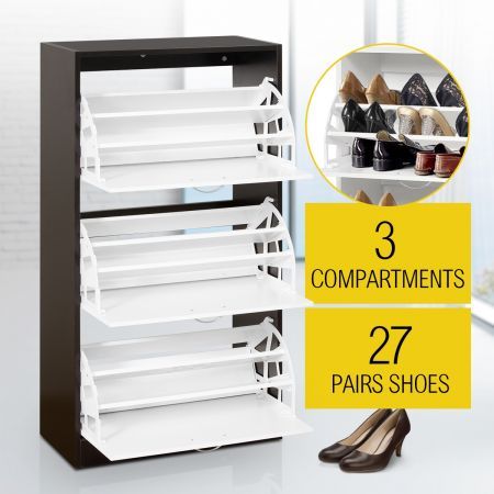 27 Pair Shoe Storage Cabinet-Walnut&White Finish 