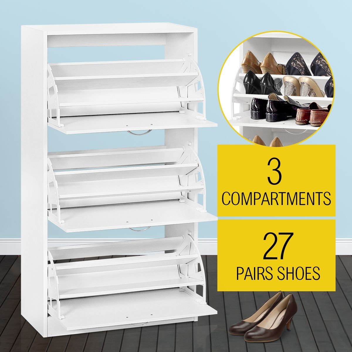 27 Pair Shoe Storage Cabinet-White 