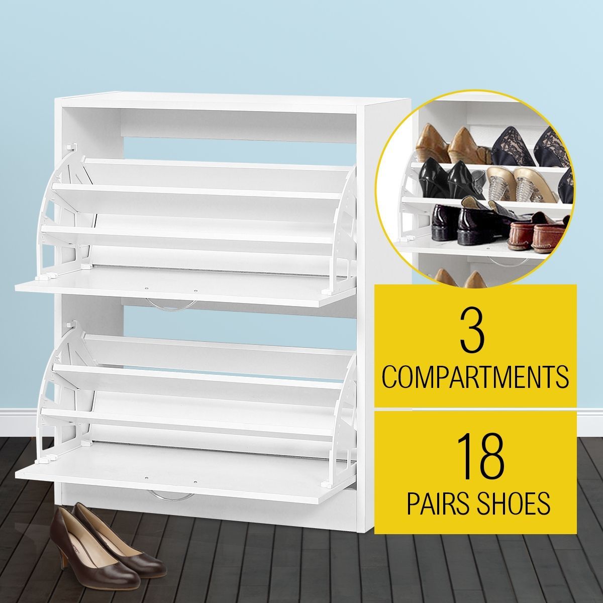 Large 18 Pair Shoe Storage Cabinet - White