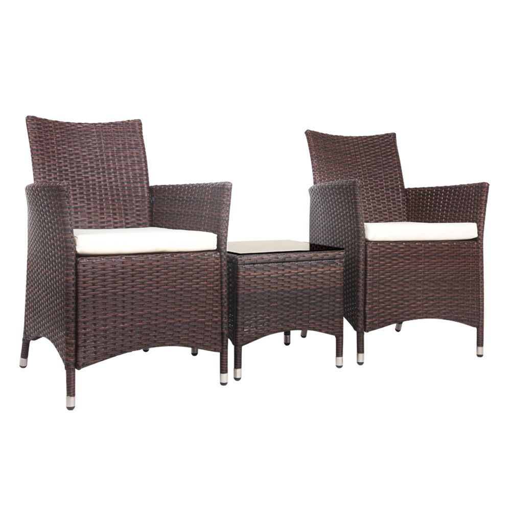 Gardeon 3pc Rattan Bistro Wicker Outdoor Furniture Set - Brown