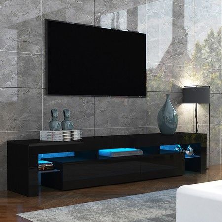 189cm TV Stand Cabinet 2 Drawers Wooden Entertainment Unit High Gloss Furniture Black
