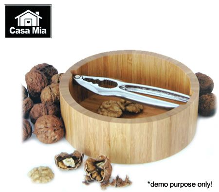 Casa Mia Bamboo Walnut Bowl with Nut Cracker