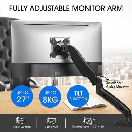 Single Lcd Led Monitor Arm Desk Mount Stand Display Gas Spring Tv Screen Holder Bracket Compatibility Holds Four Screens Up To 27 And 17 6 Lbs Each With Vesa Mount 75 X 100 Mounting Holes Mounts A Desk Heavy Duty