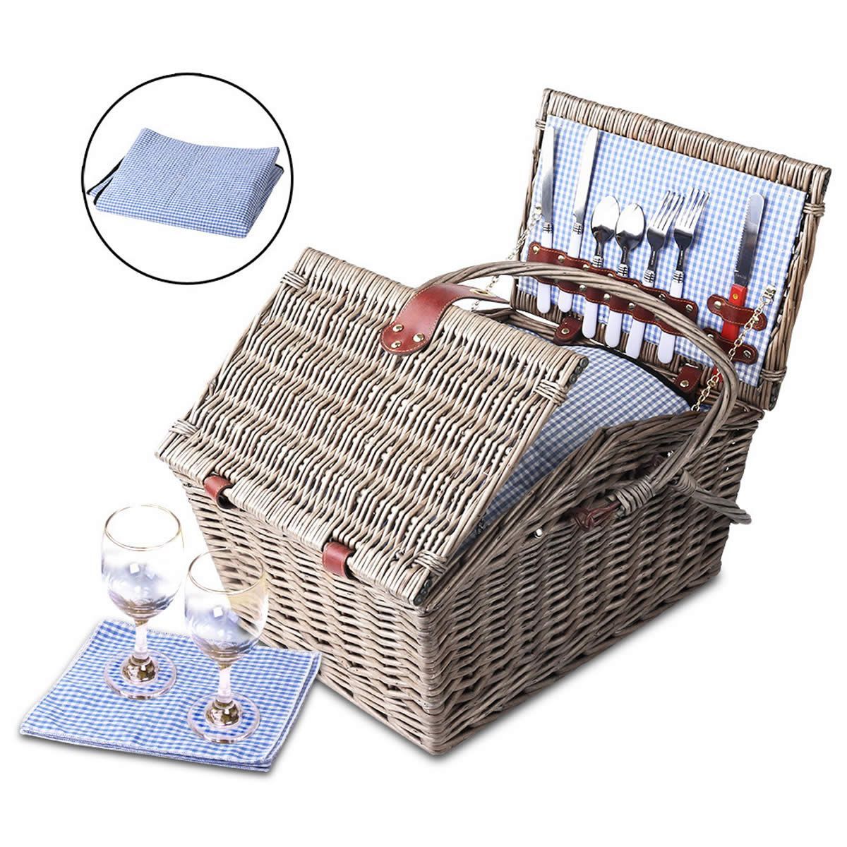 Alfresco 4 Person Picnic Basket Set Baskets Insulated Blanket Bag