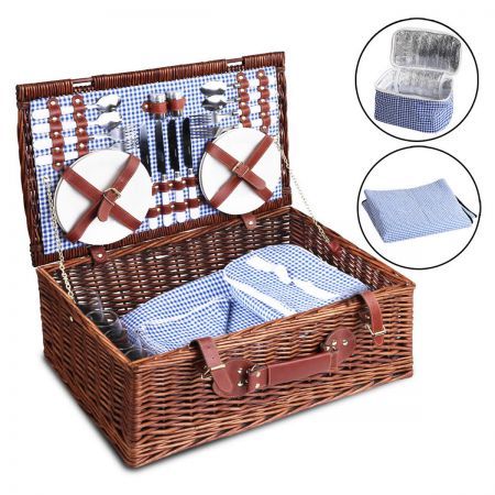 Alfresco 4 Person Picnic Basket Handle Baskets Outdoor Insulated Blanket