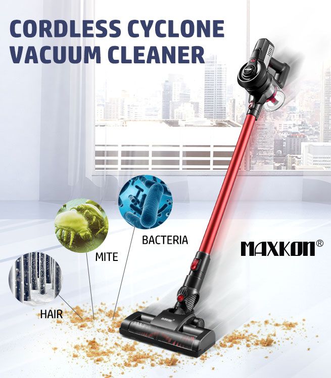 MAXKON Cordless Vacuum Cleaner Upright Stick Handheld Vac Bagless W/ 2 ...