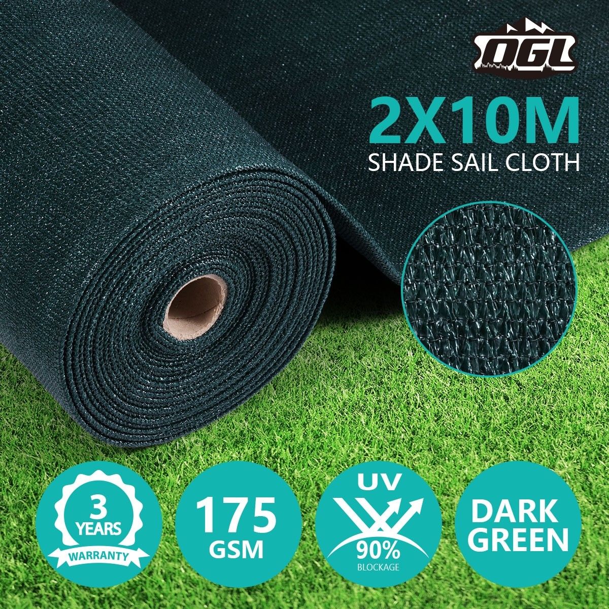 OGL 90% UV Block Sun Shade Cloth Sail Roll 2x10m Mesh Shadecloth ...