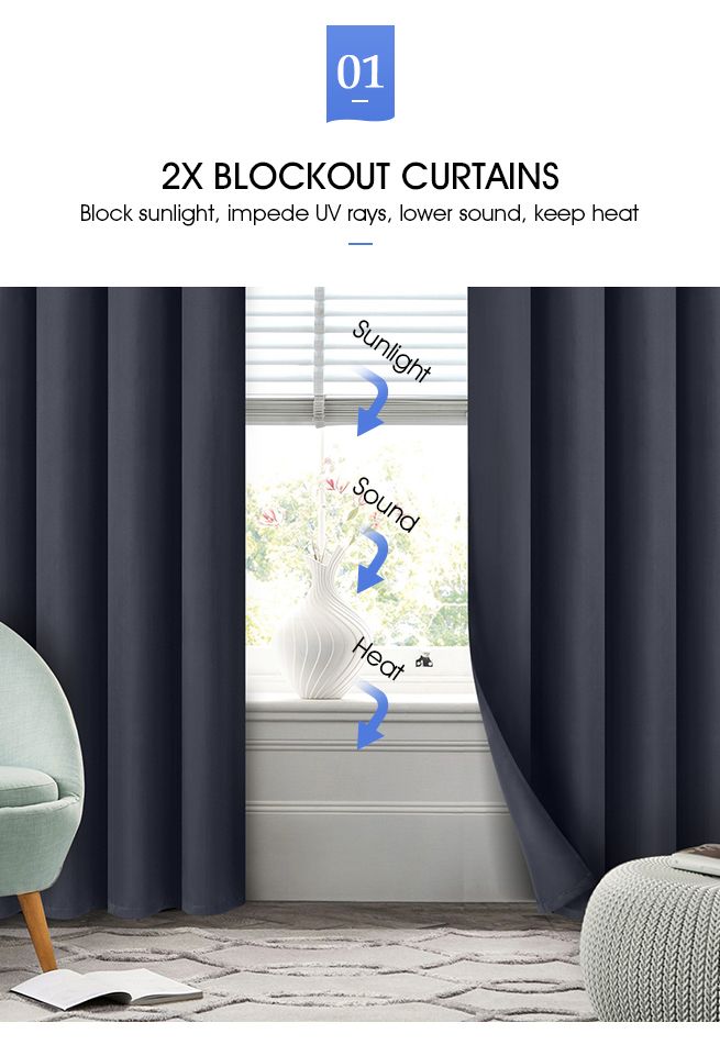 Luxdream 2x Blockout Curtains 3 Layer Insulated Darkening Drapes