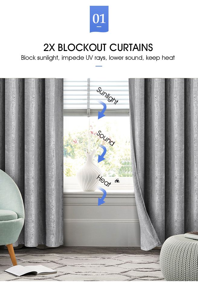 Luxdream 2x Chenille Blockout Curtains 3 Layer Darkening Drapes