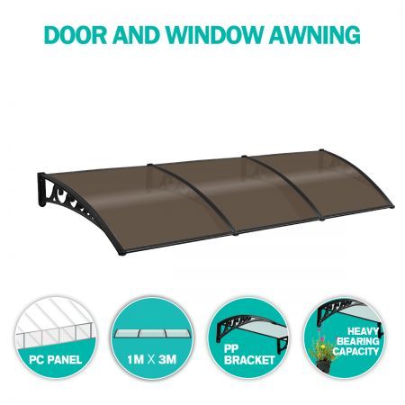 New 3M DIY Window Door Awning House Canopy Patio UV Rain Cover Sun Shade-Brown
