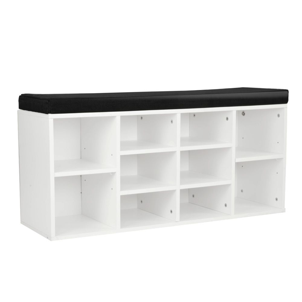 Shoe Rack Cabinet Organiser Black Cushion - 104 x 30 x 45 - White