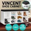 Shoe Rack Cabinet Organiser Black Cushion - 104 x 30 x 45 - White