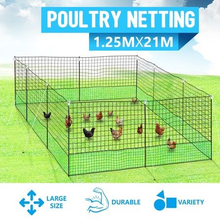 Chicken Fence Poultry Netting Ducks Mesh Hens Fencing Net Coop 10 Posts 21m x 125cm
