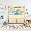 5-Level Kids Wooden Bookshelf Bookcase Canvas Sling Toy Storage Organizer Display Shelf w/2 Bins
