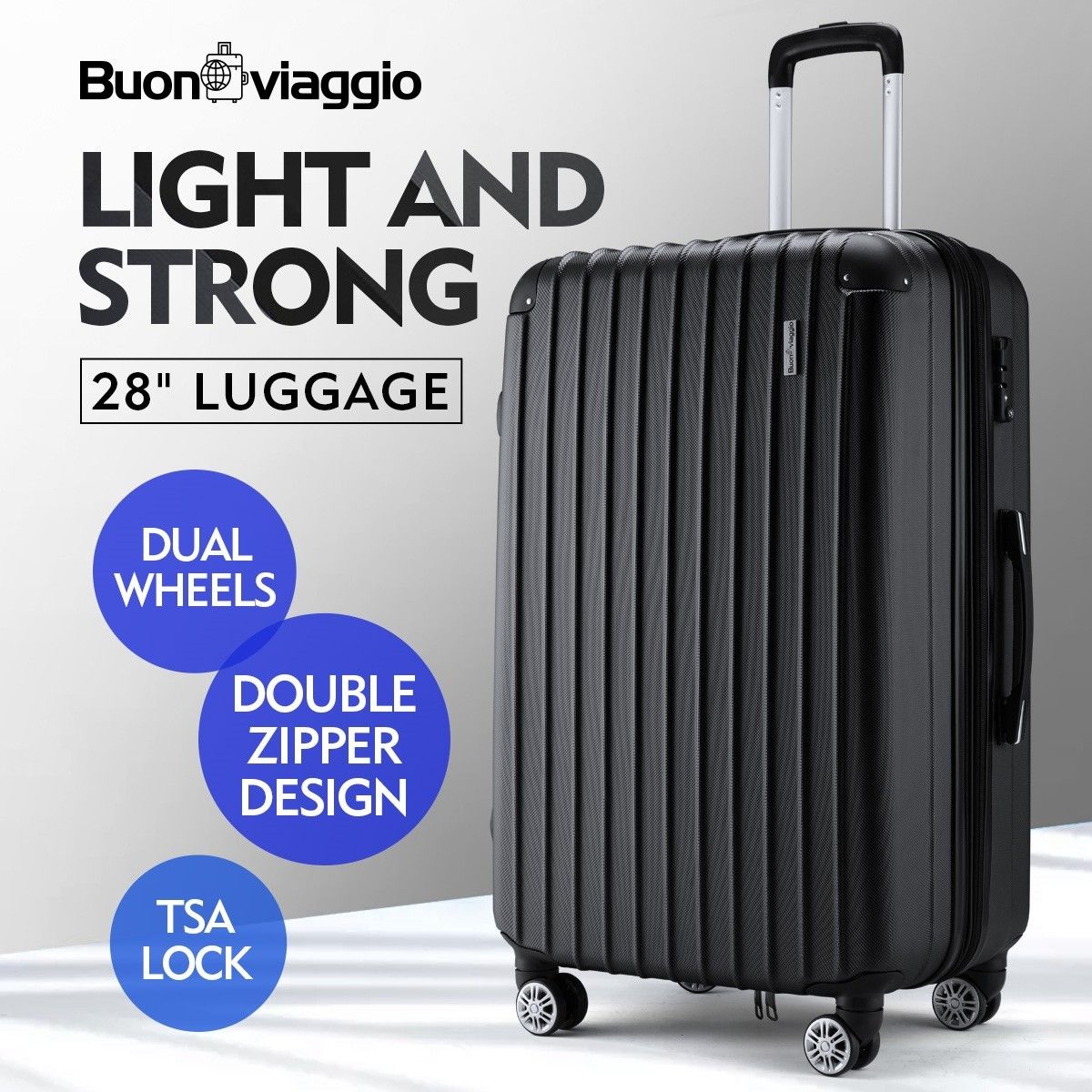 Buonviaggio 28" Luggage Suitcase Trolley TSA Hard Case Storage Organizer Black