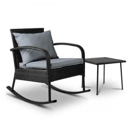 Outdoor Chair and Table Rocking Set Furniture - Black