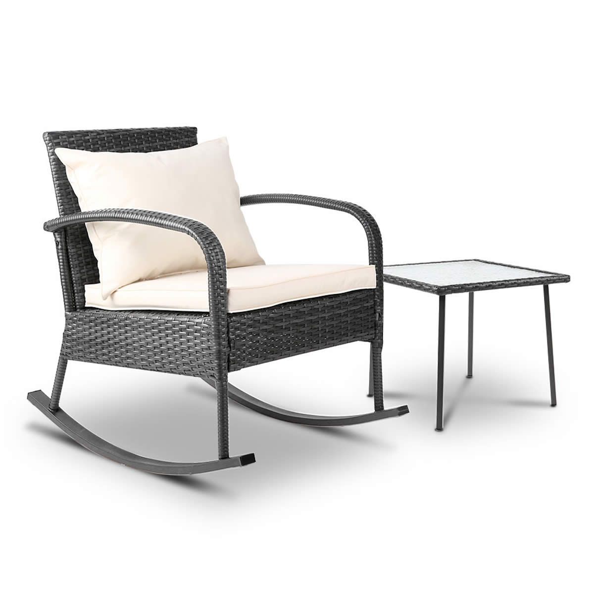 Outdoor Chair and Table Rocking Set Furniture - Grey