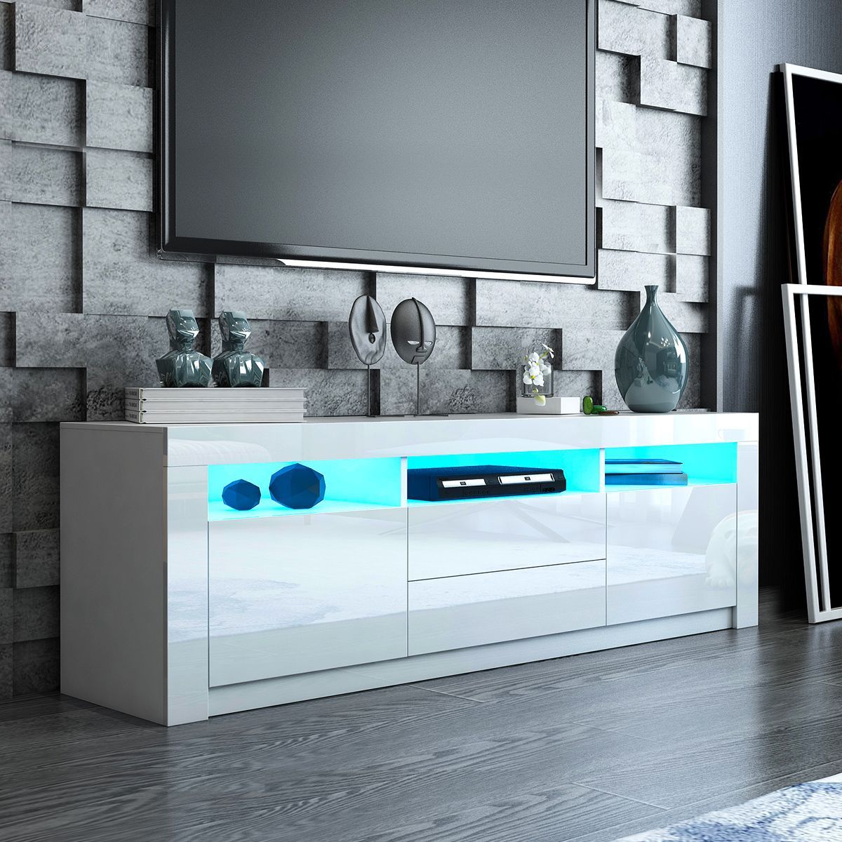 Modern Tv Stand Cabinet 160cm Wood Entertainment Unit High Gloss