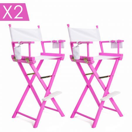 2X Director Movie Folding Tall Chair 77cm PINK HUMOR