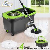 Upgraded 360 Degree Spin Mop Bucket System w/4 Mop Heads