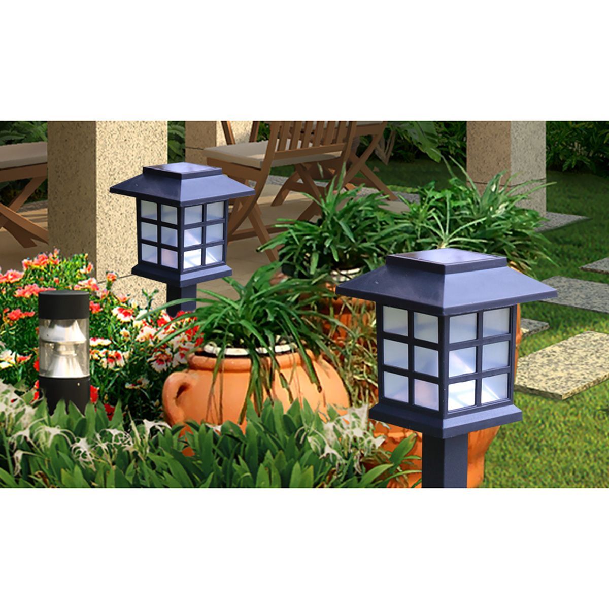 Set Of 6 White LED Outdoor Solar Powered Garden Lights | Crazy Sales