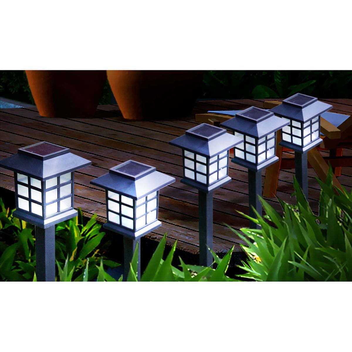 Set Of 6 White LED Outdoor Solar Powered Garden Lights | Crazy Sales