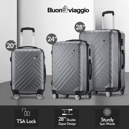 Buonviaggio 3PC Luggage Suitcase Trolley Set TSA Storage Organizer 20" 24" 28"