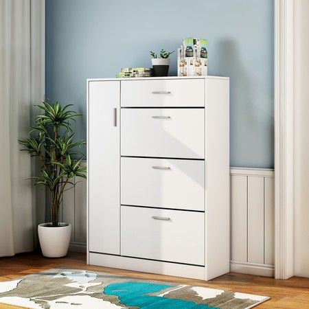 30 Pairs Wooden Shoe Cabinet Rack Storage Shelf Cupboard Organiser - White