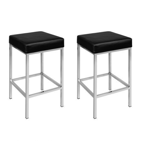 Pu Leather Backless Bar Stools Black, Black Leather Backless Counter Stools