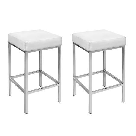 Artiss 2x Bar Stools Leather Padded Metal White