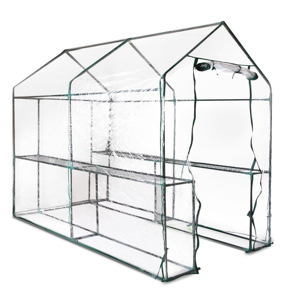 Greenfingers Greenhouse 1.2x1.9x1.9M Walk in Green House Tunnel Clear Garden Shed 4 Shelves