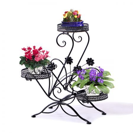 Metal Outdoor Indoor Pot Plant Stand Garden Flower Rack - Black