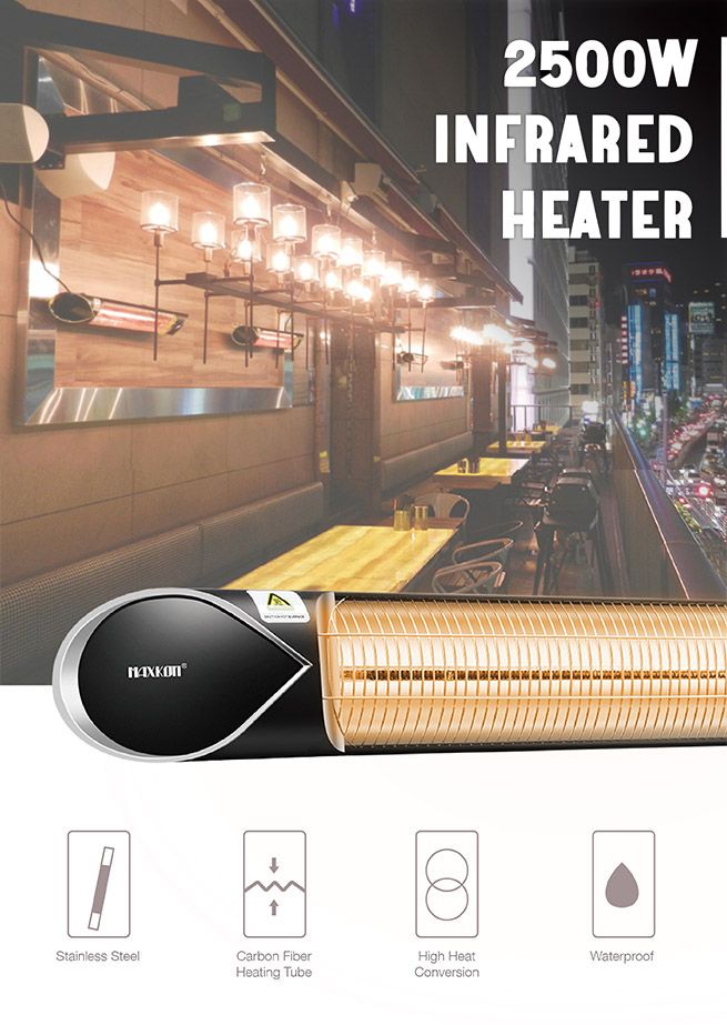 Maxkon 2500W Carbon Fibre Infrared Heater Instant Heat Electric Patio