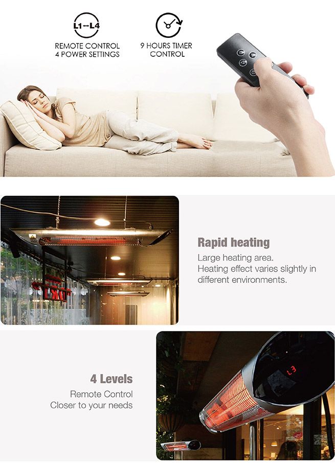 Maxkon 2000W Carbon Fibre Infrared Heater Instant Heat Electric Patio Outdoor Strip Heater