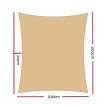 Instahut Shade Sail 3x4m Rectangle 280GSM 98% Sand Shade Cloth