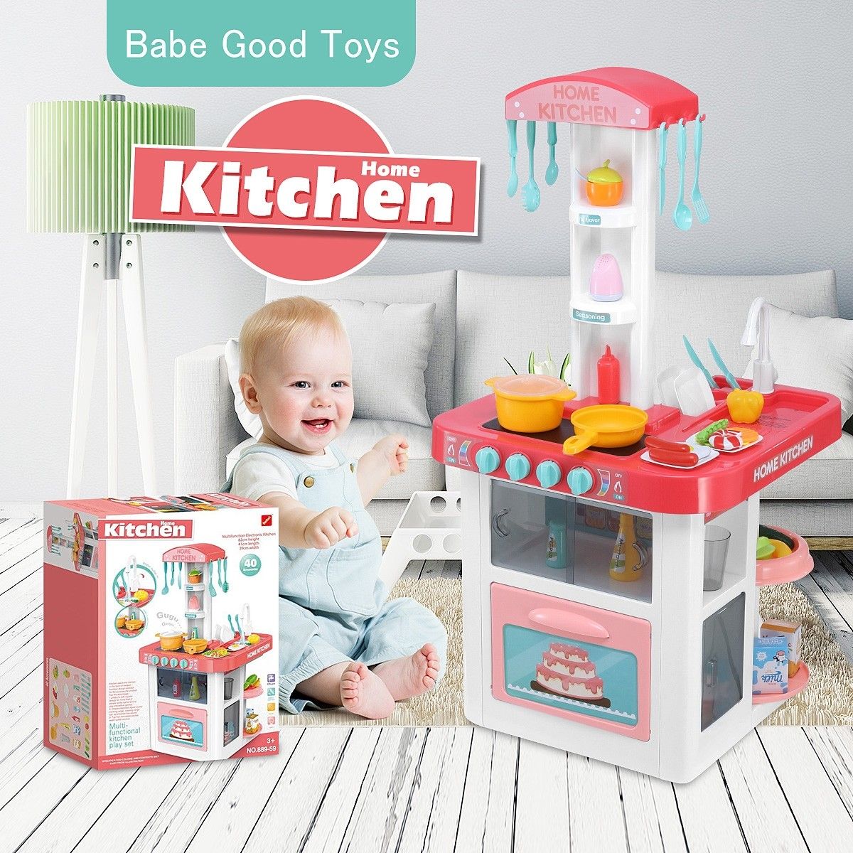 Electronic Kids Play Kitchen Toddler Cooking Set Pretend Play Food Toys-Pink
