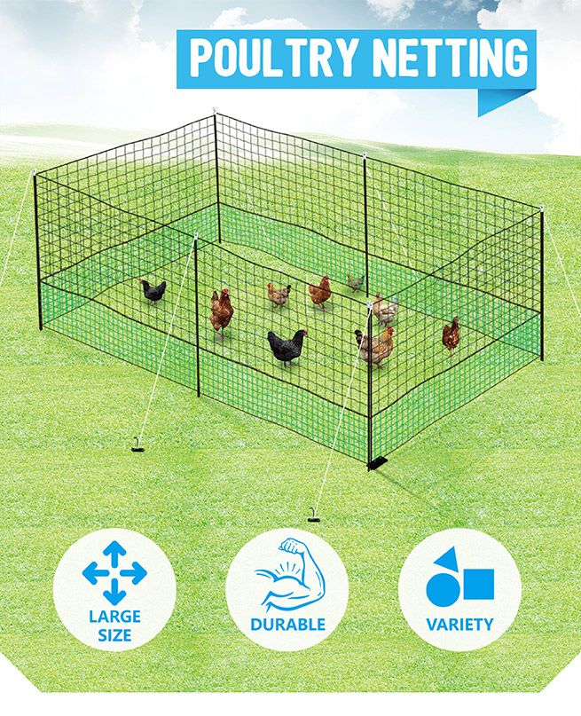 12M X 1.25M Poultry Net Chicken Netting Fence Hens Ducks Gooses With 6 ...